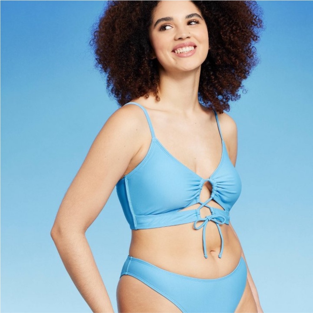 NWT lace up longline bikini top